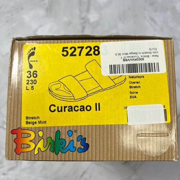 NEW Birkenstock Birki’s Curacao ll Sandal SIZE 36 US 5 NARROW Stretch Beige Mint - Picture 2 of 13